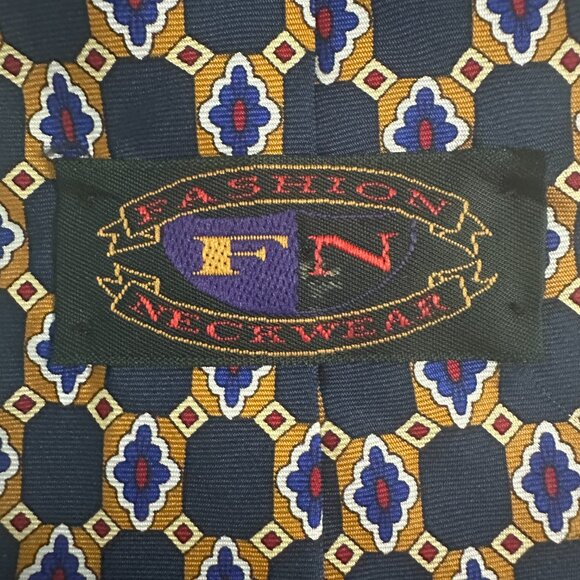 Fashion Neckwear Handmade Silk Necktie Gold Red White Blue Geometric Pattern Tie - Picture 2 of 7